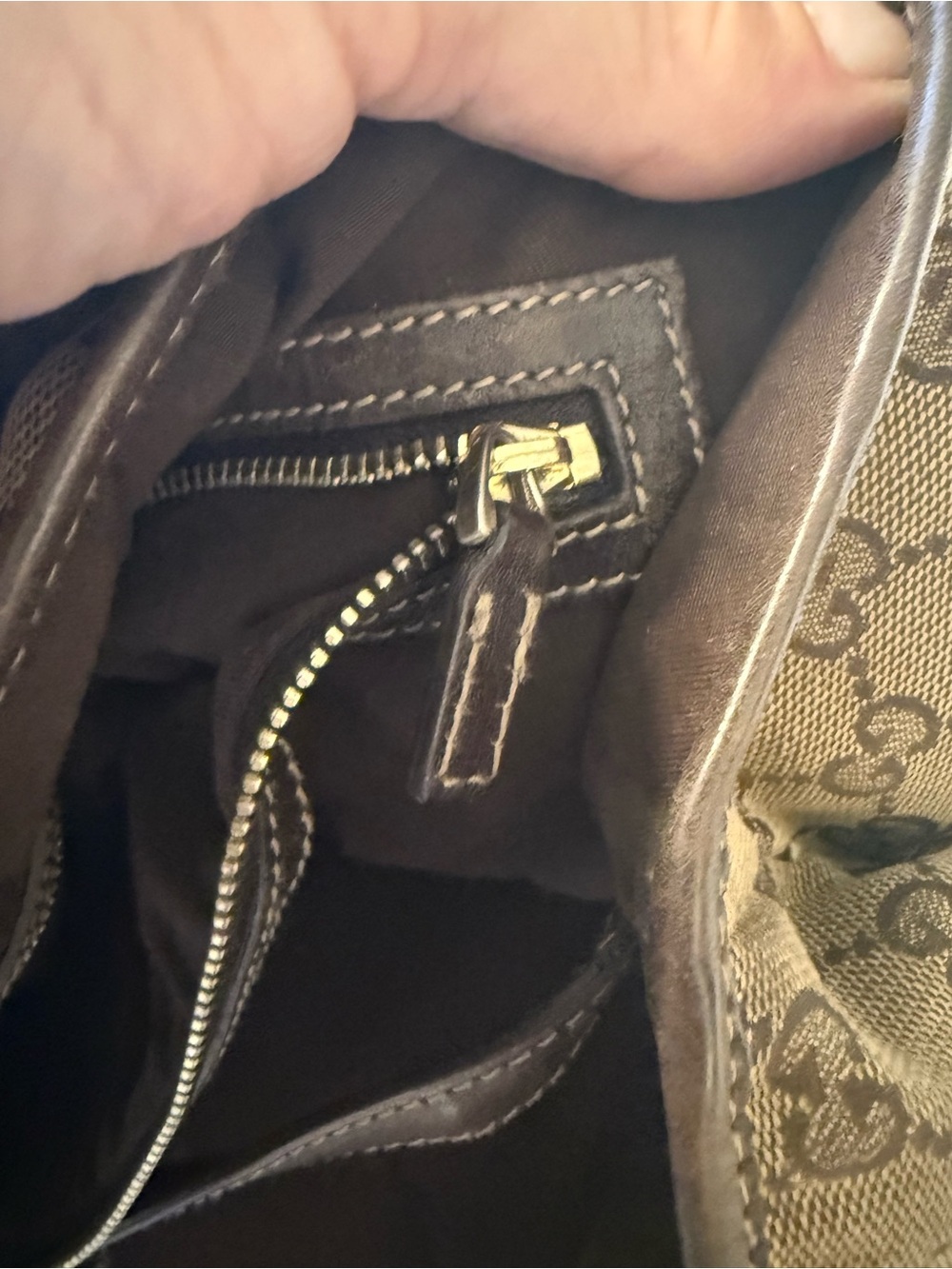 Gucci Beige GG Canvas Braided-Handle Shoulder Bag with Dark Brown Trim - Picture 14 of 14